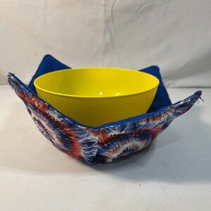Bowl Cozy Hot Cold Bowls Tie Dyed Swirl Red Blue USA Blue Handmade Patriotic New